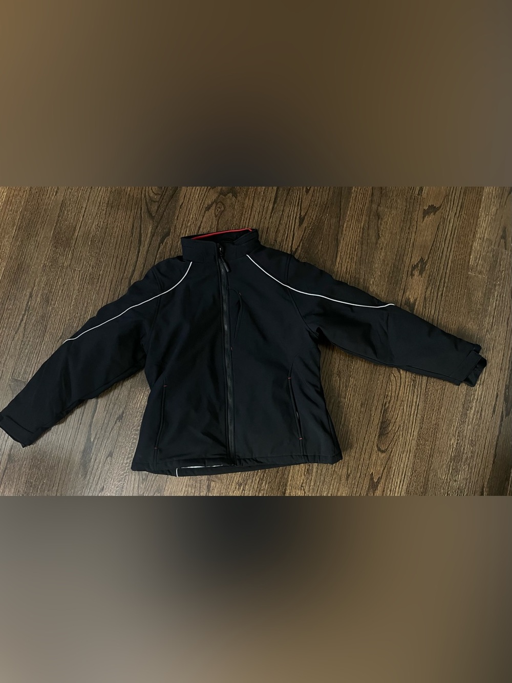 Women's Black Softshell Ski Jacket with Reflective Piping